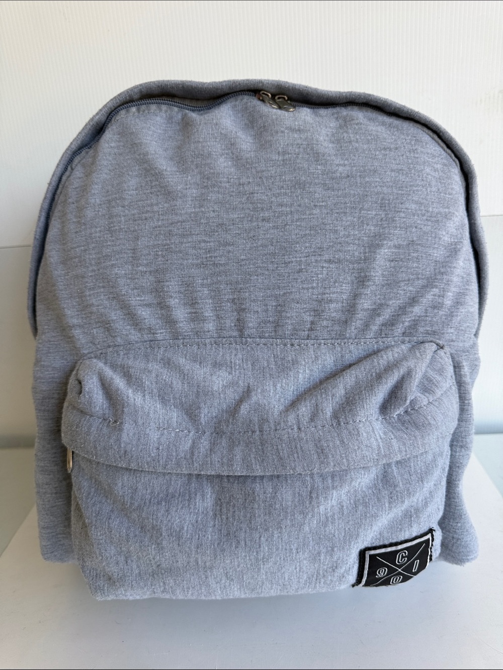 “Cotton On” Heather Fleece Gray Backpack Black & White Straps Sweatshirt Materia